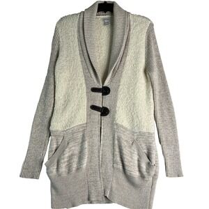 Super Soft Long Line Wool Alpaca Blend Cardigan Neutral Cream Boho Snap Front S‎